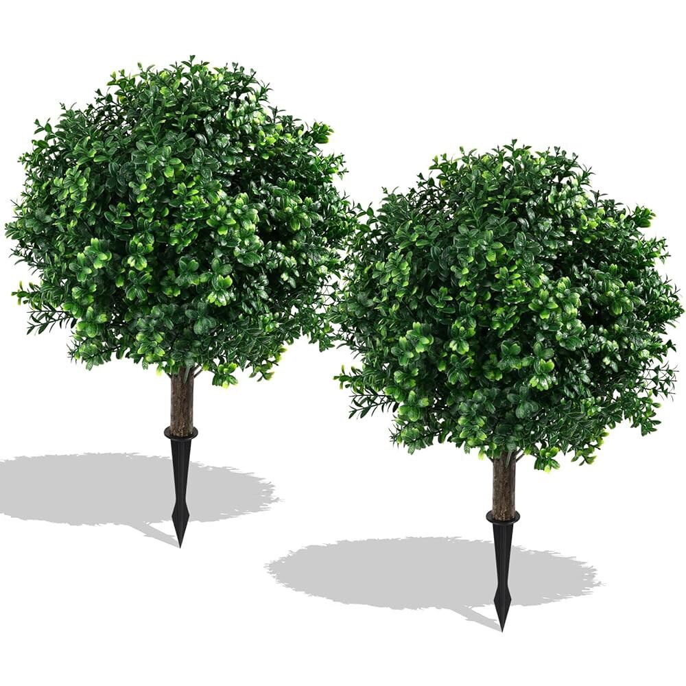 [오늘출발] 24인치 높이 14인치 직경의 인조 박스우드 토피어리 볼 - 야외 장식용으로 자외선에 강하고 유지 관리가