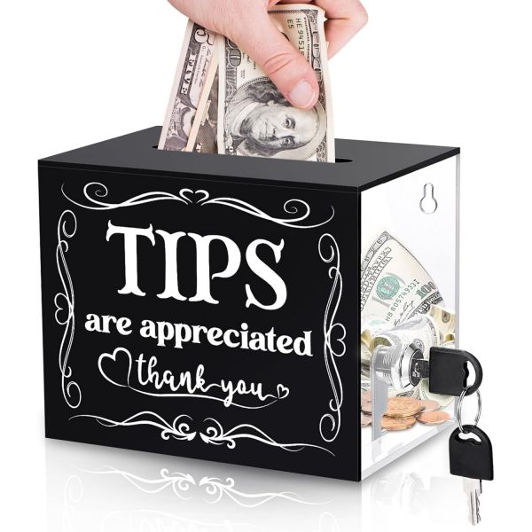 아크릴 제안함슬롯 잠금장치 포함 바텐더 바 레스토랑 뮤지션용 팁 통 6 x 4 5 인치 머니 저장 용기