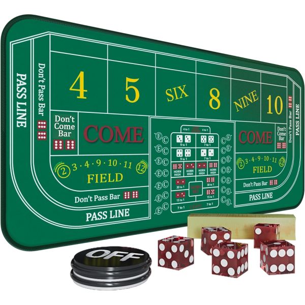 크랩스 매트 70인치 x 35인치 테이블 탑 세트 5개 카지노 온오프 포커 버튼 저장 가방 게임 레이아웃