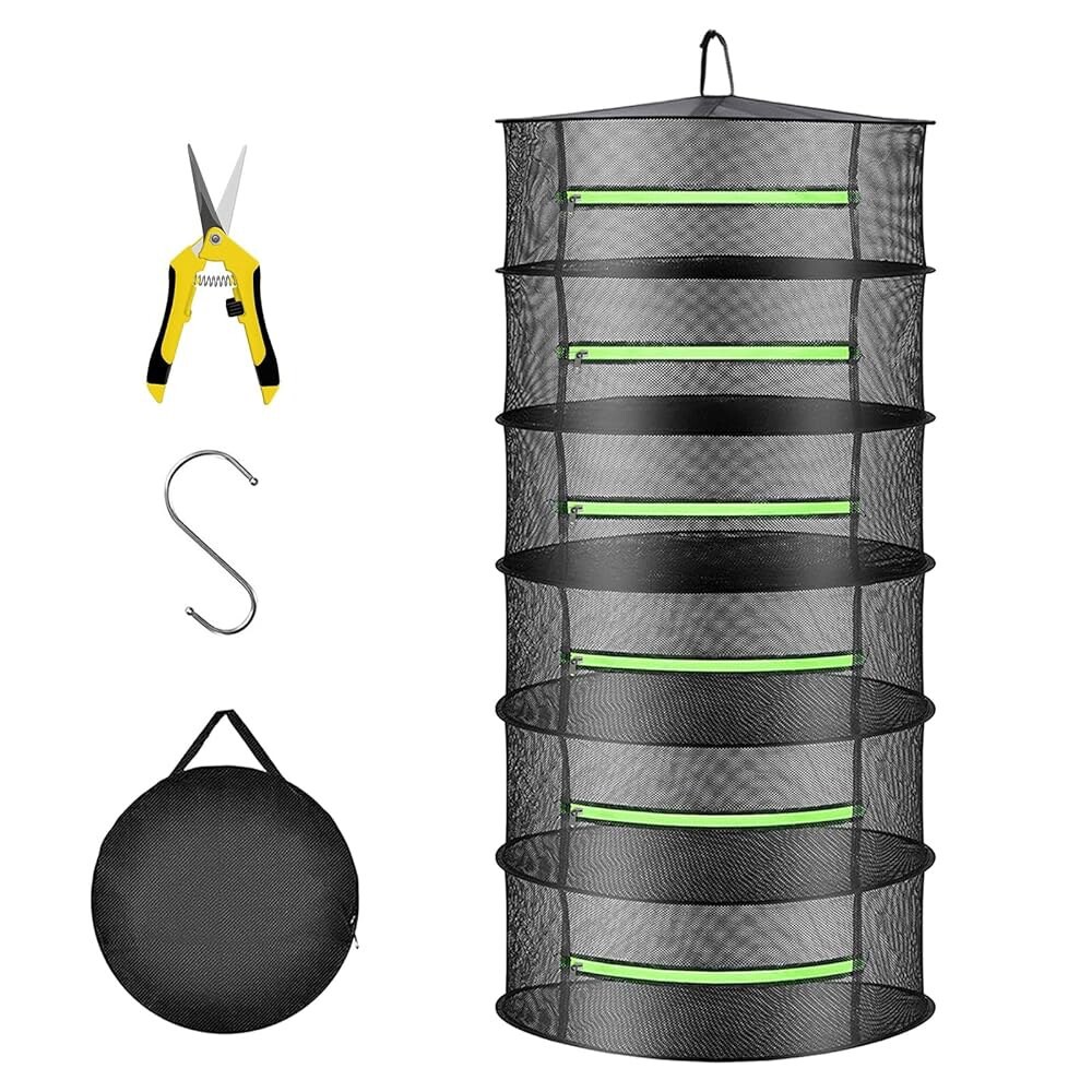 [오늘출발] 하이드구호 레이어 2피트 허브 건조대 걸이식 그물망 녹색 지퍼가 달린 보너스 후크 허브 식물 새싹 씨앗용