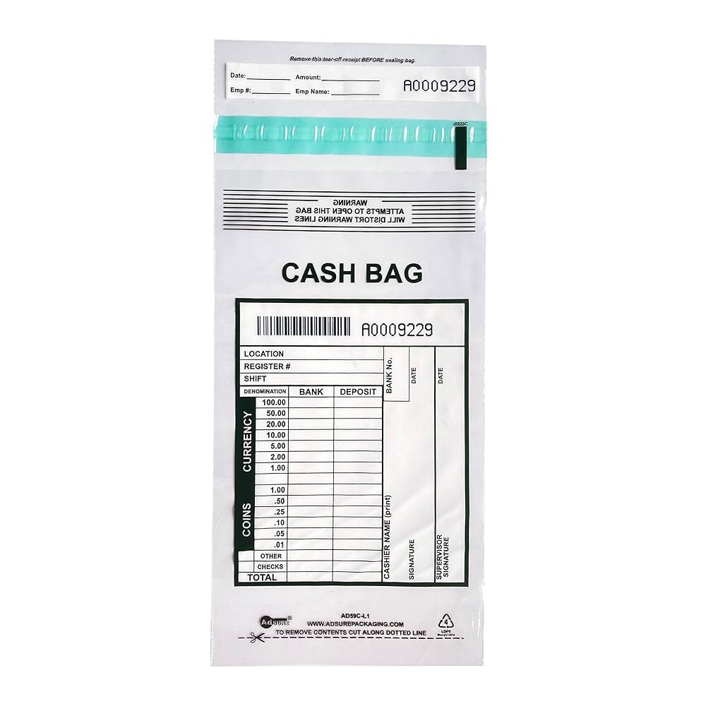 [오늘출발] ADSURE 현금용 플라스틱 소형 은행 입금 가방 클리어 | 1000팩 5 x9 변조된 증거 패널 및 찢어진 영수증
