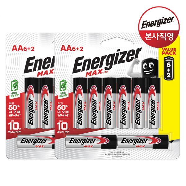 [에너자이저홀딩스]에너자이저 에너자이저 알카라인 맥스 건전지 AA 6+2입X2개 (총 16입)