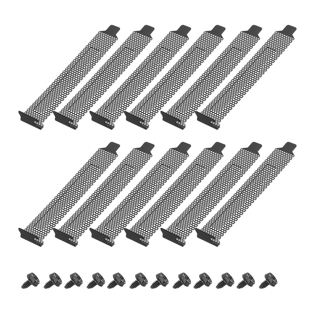 [오늘출발] MECCANIXITY 12PCS 블랙 PCI 슬롯 커버 먼지 필터 블랭킹 플레이트 환기 디플렉터 브래킷 확장 컴퓨터 케이