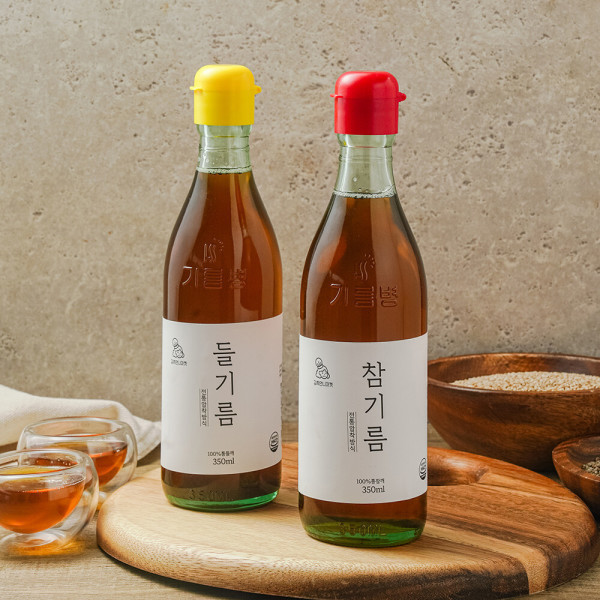 [오늘출발] 김씨언니마켓 (입점특가) 저온압착 방앗간 100% 통참깨 참기름+들기름 세트 350ml / 신선한 1회착유 / 선물박스 옵션가능