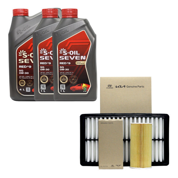 [에쓰오일][오늘출발] SOil 올뉴팰리세이드 하이브리드 엔진오일 에스오일 세븐레드9 0W30 6리터 순정 오일필터 에어필터
