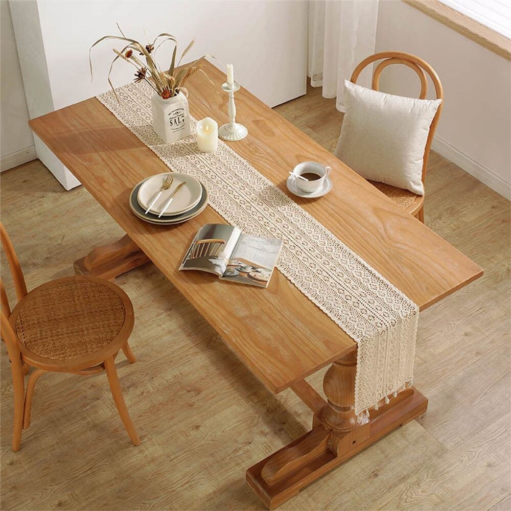 (24x260cm)물결 코바늘 펀칭 테이블 러너/식탁/커버/펜션/식당/뜨개/인테리어/장식/뜨개질/카페