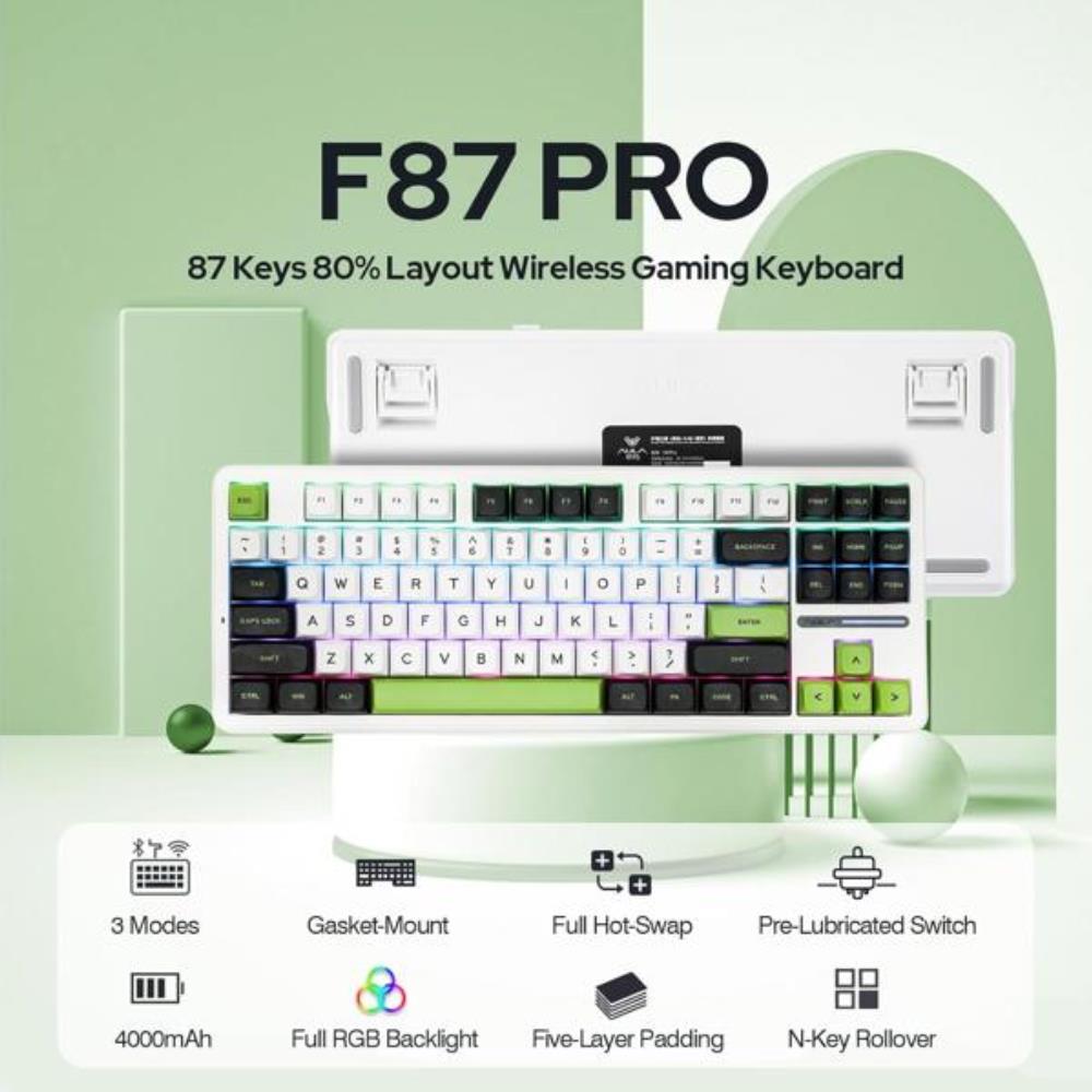 [오늘출발] AULA F87 Pro 식 키보드 3 모드 2.4GUSB블루투스 트라이 모드 무선 게임용 키보드 87 키 핫스왑 RGB 켓