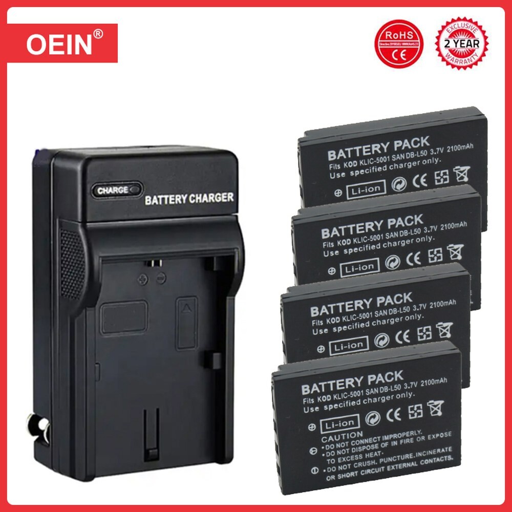 카메라 배터리 KLIC5001 DBL50 및 충전기 산요 코닥 P850 Z760 DX7590 DX7630 줌 DMXFH1 FH11 HD1000 HD200