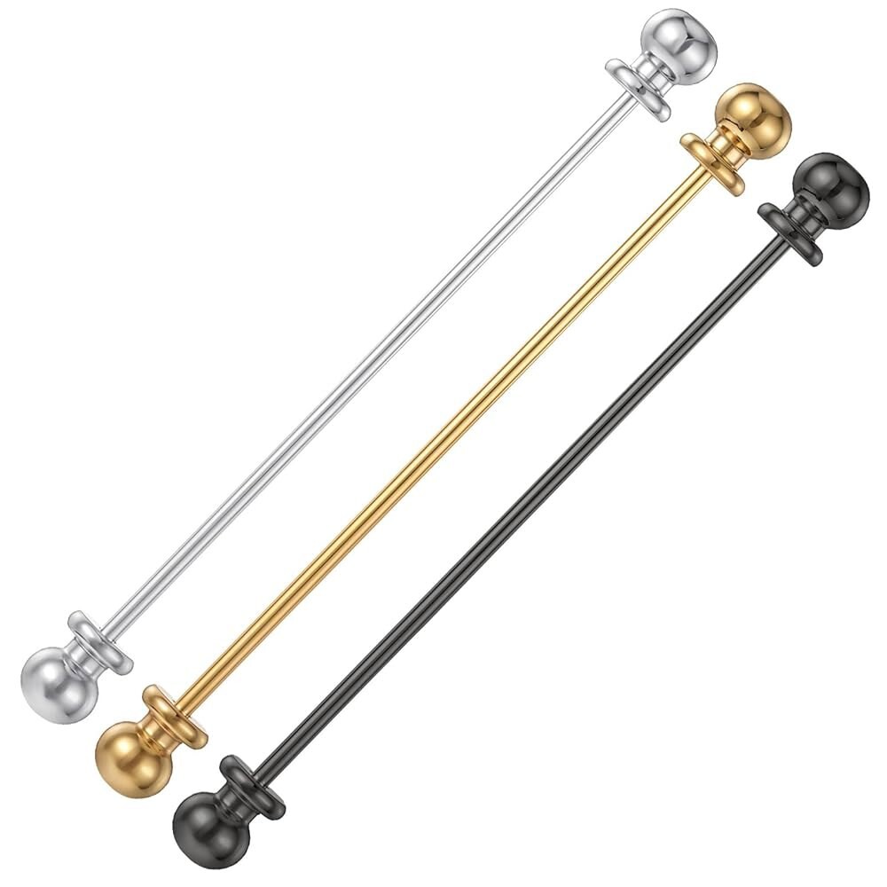 [오늘출발] 남성용 황동 볼 칼라 바 핀 3피스 클래스프 라펠 스틱 브로치 남성용 클래식 칼라 클립(실버 골든 블랙)