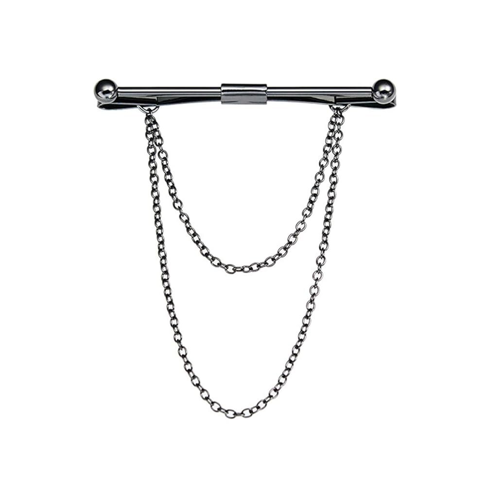 [오늘출발] 남성 타이 핀 셔츠 칼라 핀 더블 체인 태슬 18K 골드 실버 블랙 브라 칼라 바 타이 스틱 핀 수트 액세서리