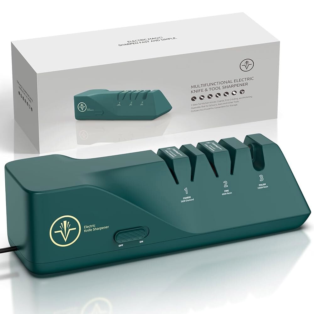 [오늘출발] 나이프 샤프너 전기 100 다이아몬드 연마제 및 정밀 각도 가이드 다기능 3단계 슬롯 스트레이트 나이프
