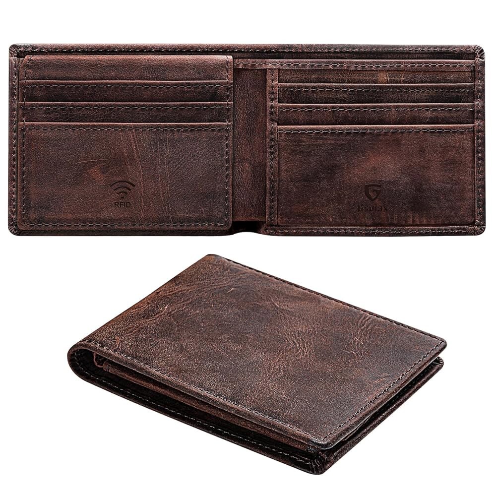 [오늘출발] 11개의 카드 슬롯 2개의 ID 윈도우 2개의 캐시 포켓 RFID 차단 기능이 있는 남성용 수제 빈티지 바이폴드
