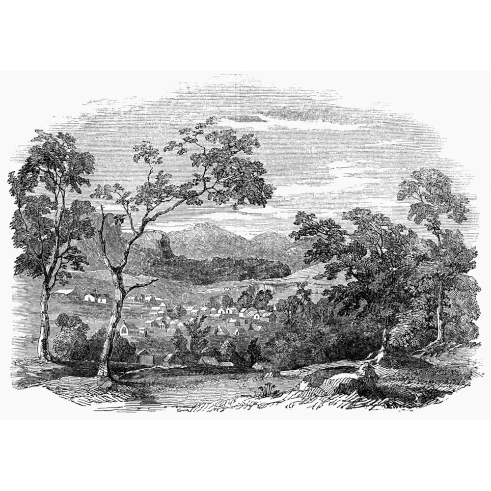 호주 골드러시 1853 뉴사우스웨일스 투론강을 따라 금 채굴 마을 소팔라의 전경 나무 조각 포스터 인쇄 (24