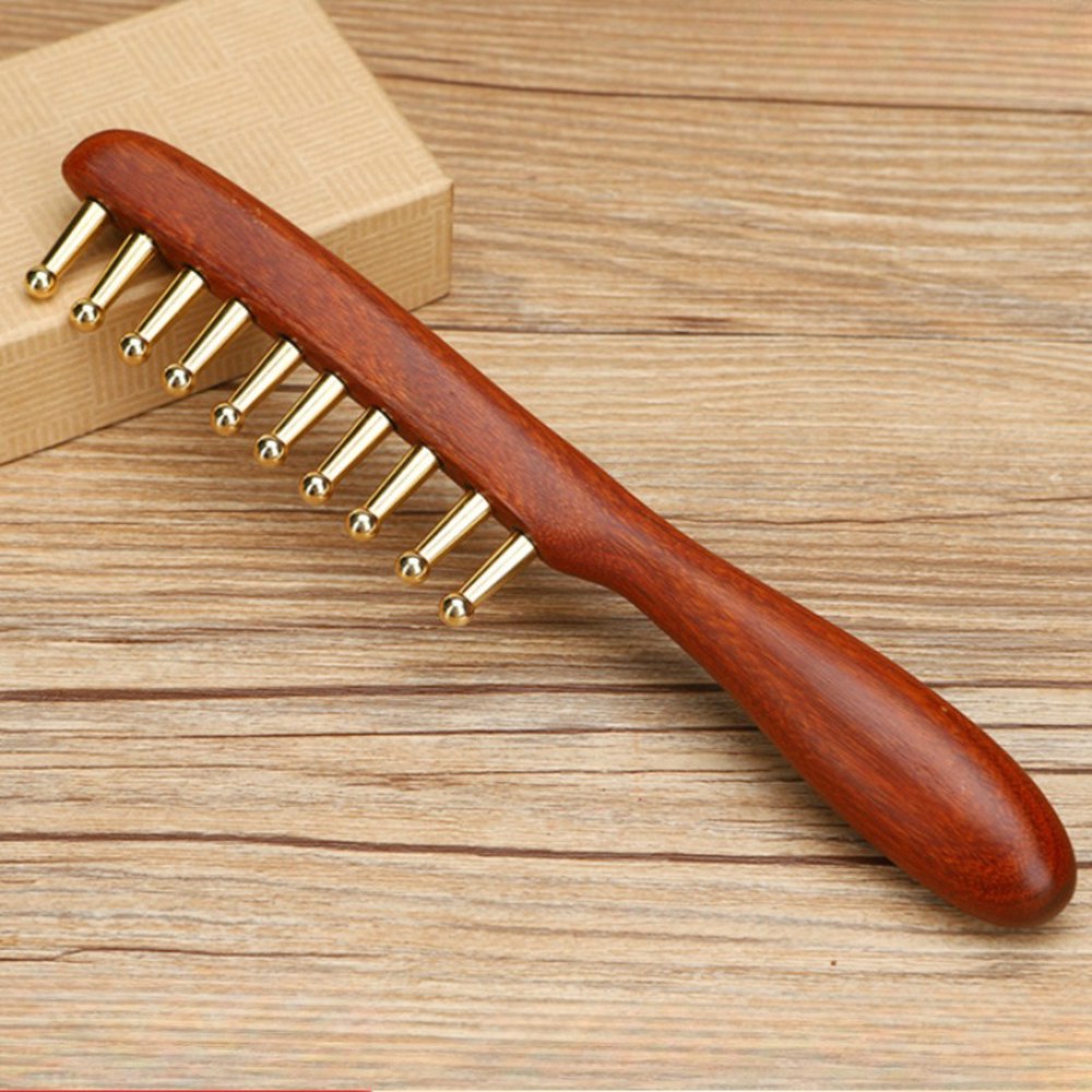 [오늘출발] 헤드 자오선 마사지 빗 구리 나무 셀룰 바디 도구 릴렉스 라이트 진정 브러시 Guasha Needling