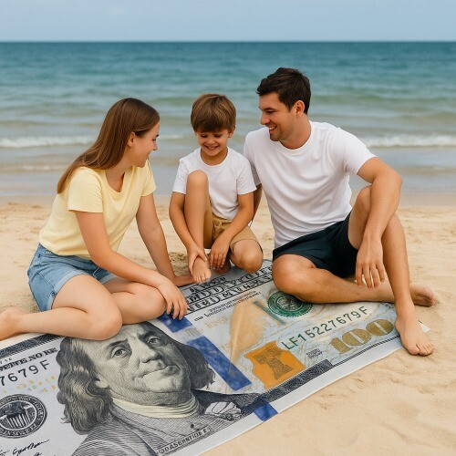 [오늘출발] 백달러 그림 대형 비치 타월  70x140 해변 큰 수건 목욕 가운 휴양지 캠핑 유니크 70x140