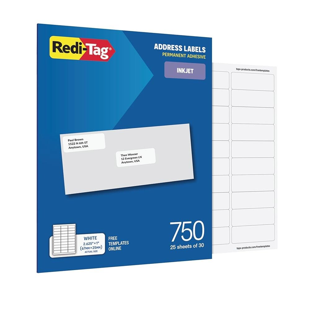 [오늘출발] 레디태그 주소 라벨 잉크젯 프린터 전용 750개30매 25매 1인치 x 2625인치 무료 온라인 템플릿용 1009571
