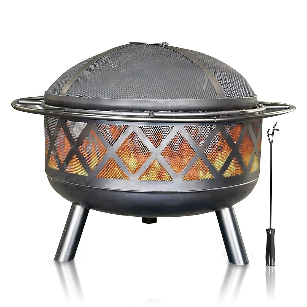 [오늘출발] AK TRADING CO. 스파크 스크린 포커 메시 커버 스테인리스 강판이 포함된 30인치 우드 버닝 파이어 피트 -