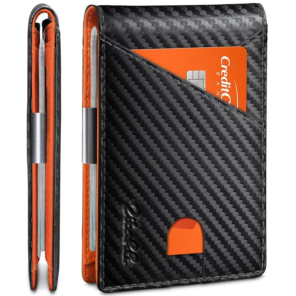 [오늘출발] 남성용 지탈리 지갑 - 머니 클립 슬림 가죽 슬롯 신용 카드 홀더 RFID가 선물 상자로 이중폴드 미니멀리스