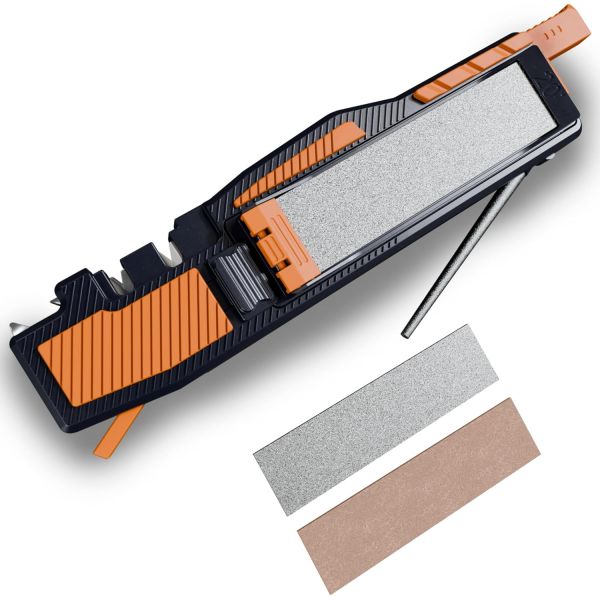 8in1 포켓 야외 칼날 연마기  가이드 다이아몬드 연마석 봉 가죽 스트롭 2개의 연마 슬롯 화염 점화기 페