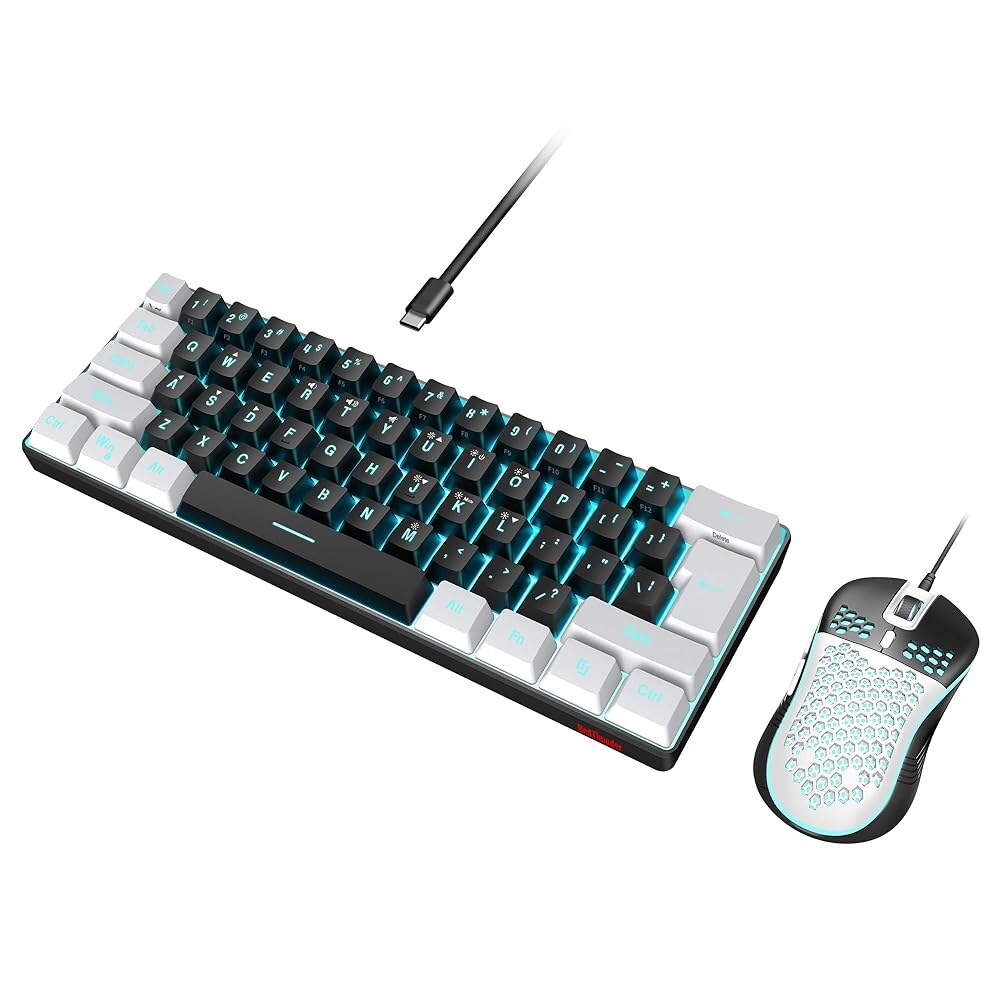 [오늘출발] 레드썬더 60% 게이밍 키보드 및 마우스 콤보 61키 RGB 백라이트 미니 키보드 경량 7200 DPI 광학 마우스 PC