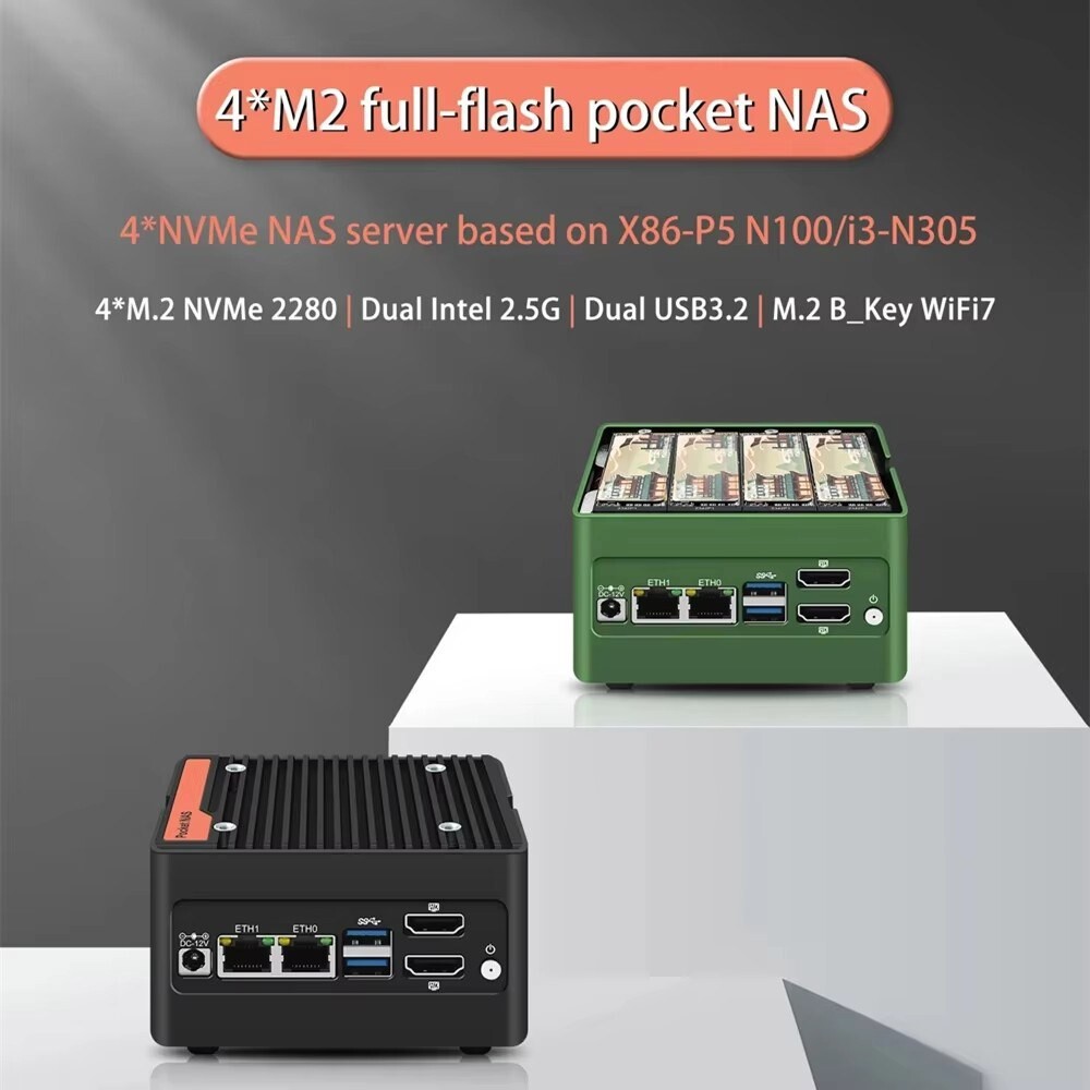 [오늘출발] 새로운 포켓 5G PC NAS N150 4XM 미니 슬롯 N355 인텔 N100 DDR5 4800 방화벽 2XUSB3 2X2 N305 2XHD 컴퓨터