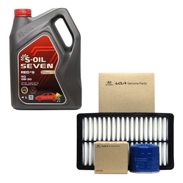 [에쓰오일][오늘출발] SOil 캐스퍼 터보 가솔린 엔진오일 에스오일 세븐레드9 0W30 4리터 순정 오일필터 에어필터