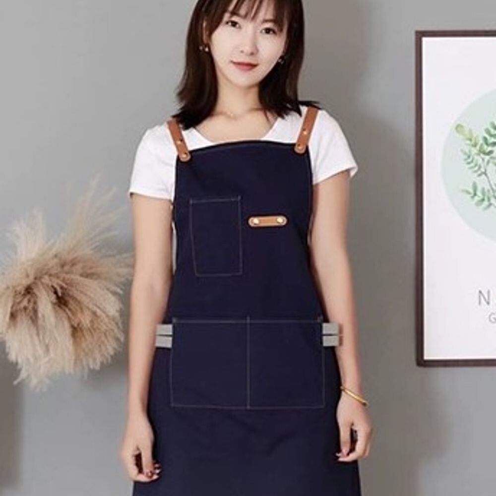 면 데님 캔버스 앞치마 네이비/가정용/커피숍/부드러운/가벼운/다용도/알바생/요리/주부/선생님/유치원