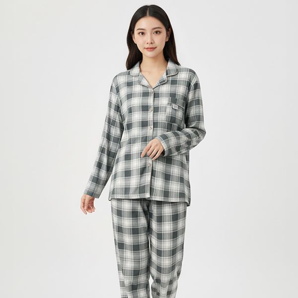 바풀 바풀 HY FX 188678 여성 피치기모 카라잠옷 상하세트   블랙 앤 브라운체크_P406099760