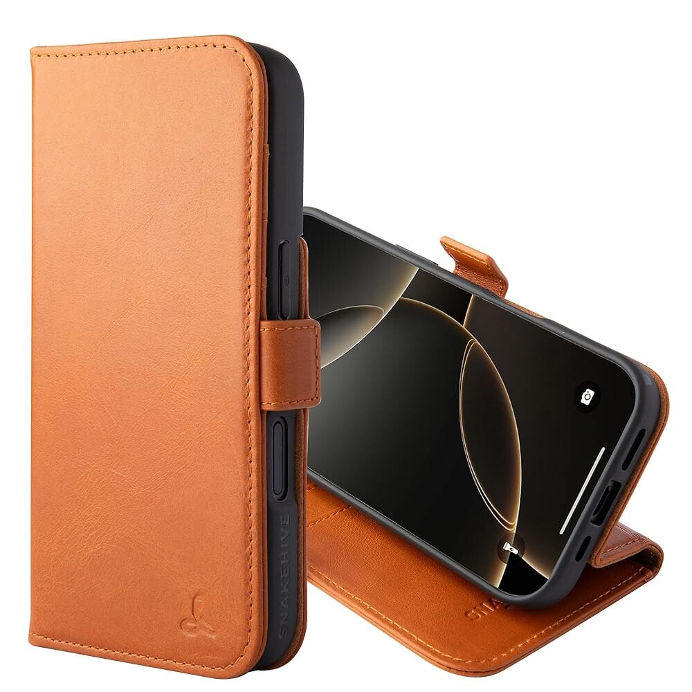 [오늘출발] 아이폰 17 프로 맥스용 스네이크하이브 가죽 지갑 케이스 - 카드 슬롯이 있는 플립 커버 및 스탠드매끄러운