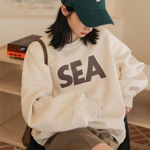 머스트해브 릴랙스핏 로고프린트윈터소재 라운드티 탑 (WFK1WXE)