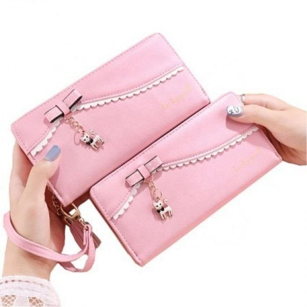 19CM 15개슬롯 고양이 땡글장지갑 핑크