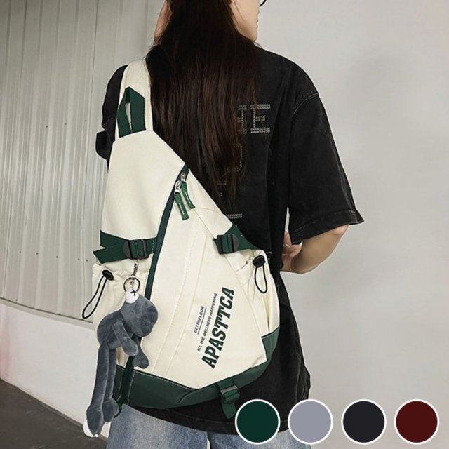 남여공용 빅사이즈 영문 레터링 배색 포인트 크로스바디백 (WFK3SOQ)