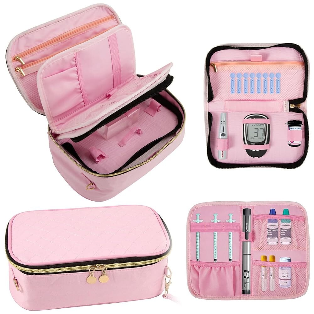 [오늘출발] 혈당 측정기 약물 인슐린 펜 및 기타 관리용 용품 여행 케이스 분리 가능한 파우치가 포함된 보관
