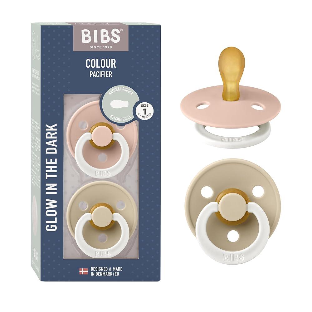 BIBS Pacifiers 0-6 Months | 2-Pack Soothers | Symmetrical Nipple | BPA-Free Natural Rubber | Made in