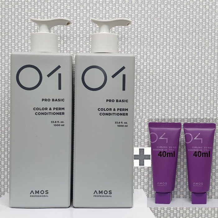 [오늘출발] 아모스프로페셔널 아모스 프로 베이직 칼라앤펌 컨디셔너 1000g x2개 + 휴대용 컬링 에센스 40ml x2개 1set