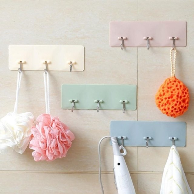 부착형 다용도 흡착 3구 후크 거치대 멀티 고리 정리함 (WFK4OZQ)