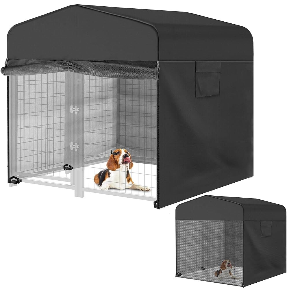 [오늘출발] 야외 개 사육장 커버 블랙 4 Dx4 W 600D 방수 및 내구성이 뛰어난 상자 커버 메쉬 통기성 좋은 관찰 포함