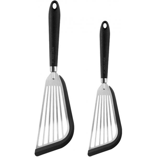 11979456 FONGLUAN 스테인리스 스틸 슬롯형 주걱 2개입 논스틱 조리기구용 주방 계란 및 팬케이크