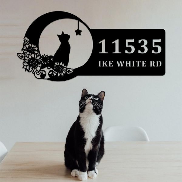 고양이 금속 표지판 맞춤형 맞춤 성씨 벽 예술 집 주소 번호 현관 벽걸이 거리 생일 선물 사무실 호텔 입구
