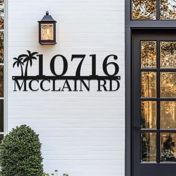 맞춤형 집 번호 표지판 야자수 금속 거리 주소 게이트 울타리용 생일 선물용 스튜디오 사무실 호텔 외부용