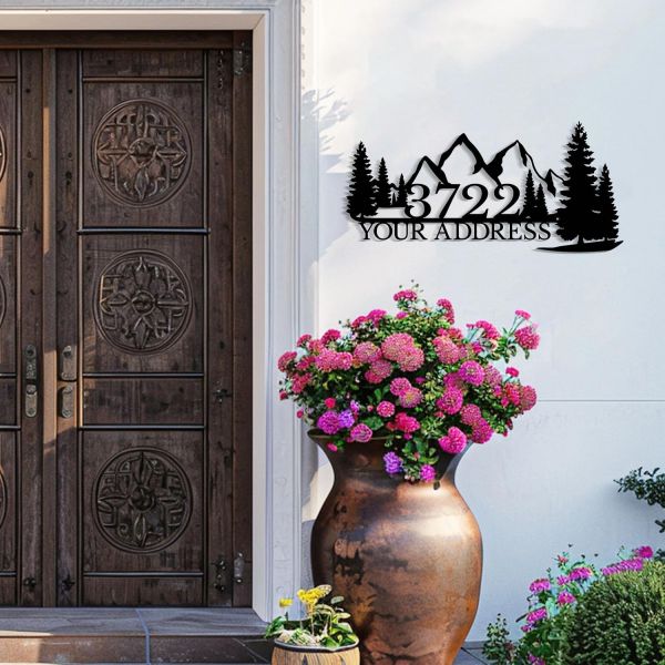 [해외] 맞춤 산 주소 번호 금속 표지판 산과 숲 집 산길 벽 예술 오두막 장식 야외 자연 풍경 스타일3