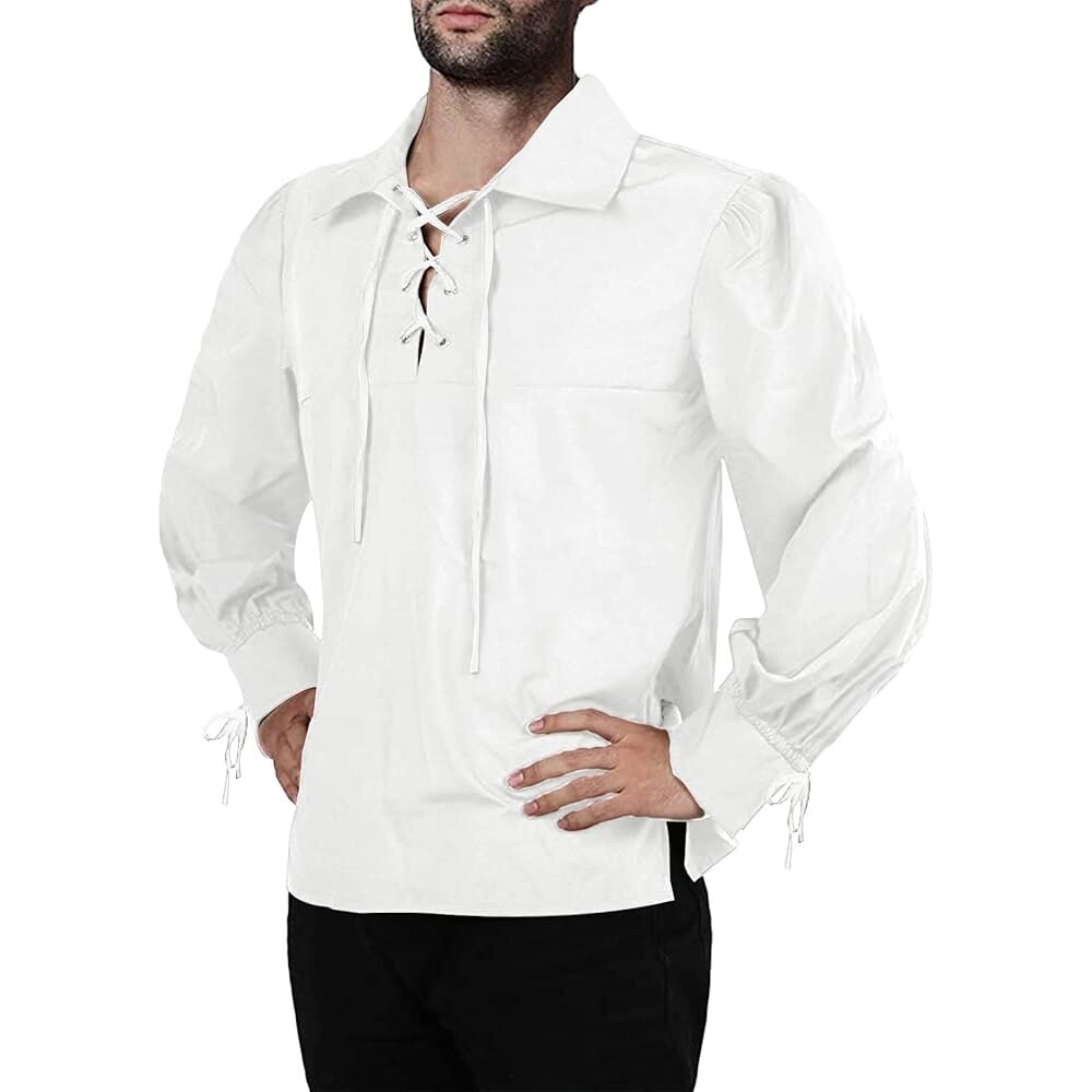 [오늘출발] 남성 중세 해적 셔츠 바이킹 르네상스 레이스업 용병 할로윈 스코틀랜드 자코바이트 질리 탑스