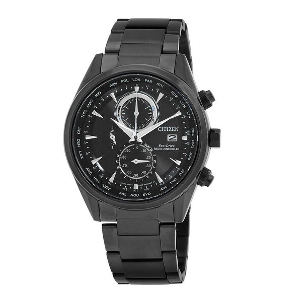 Citizen 시티즌 AT8265-81E 퍼페추얼 알람 월드타임 크로노그래프 GMT 블랙 다이얼 남성용 시계