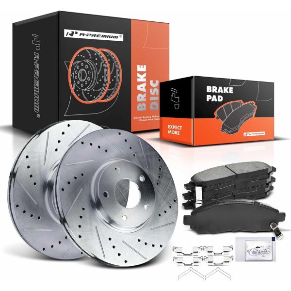 APremium 1165인치296mm 전면 드릴드 슬롯 디스크 브레이크 로터 + 세라믹 패드 키트 일부 Nissan Suzuki