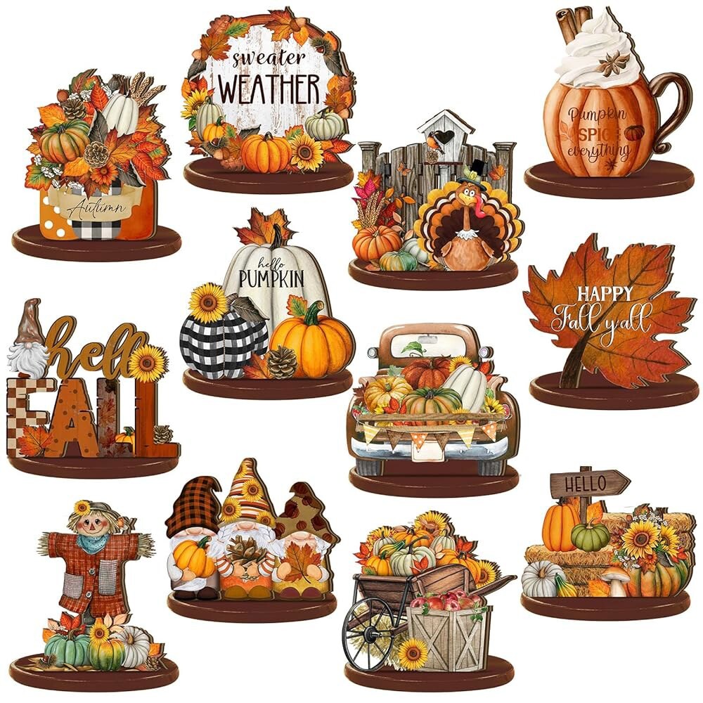 [오늘출발]레이누오센 12개 가을 테이블 장식 층별 트레이 추수감사절 센터피스 돔 허수아비 메이플 튀르키예 나무