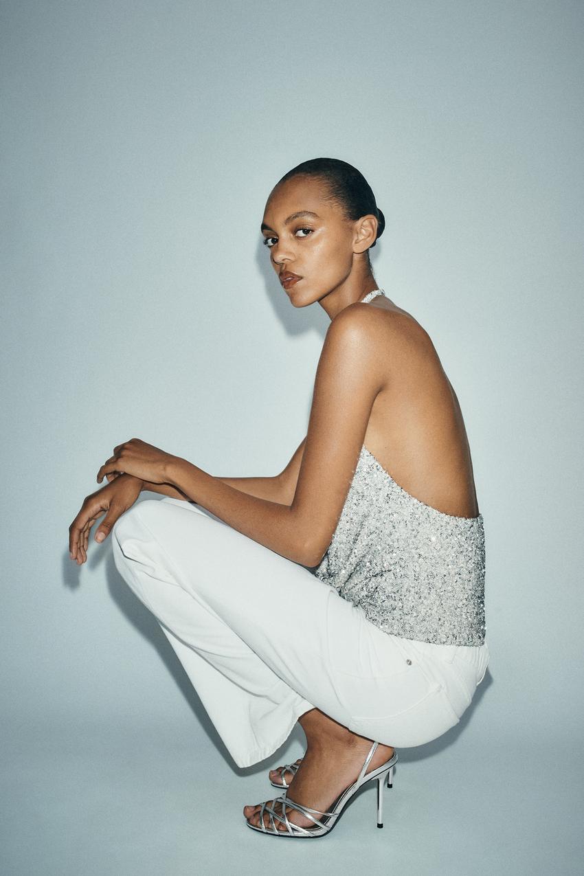 [오늘출발] 정품 자라 여자슈즈 데일리 로우힐 하이힐 편한신발 ZARA 메탈 효과 힐 샌들 - 실버