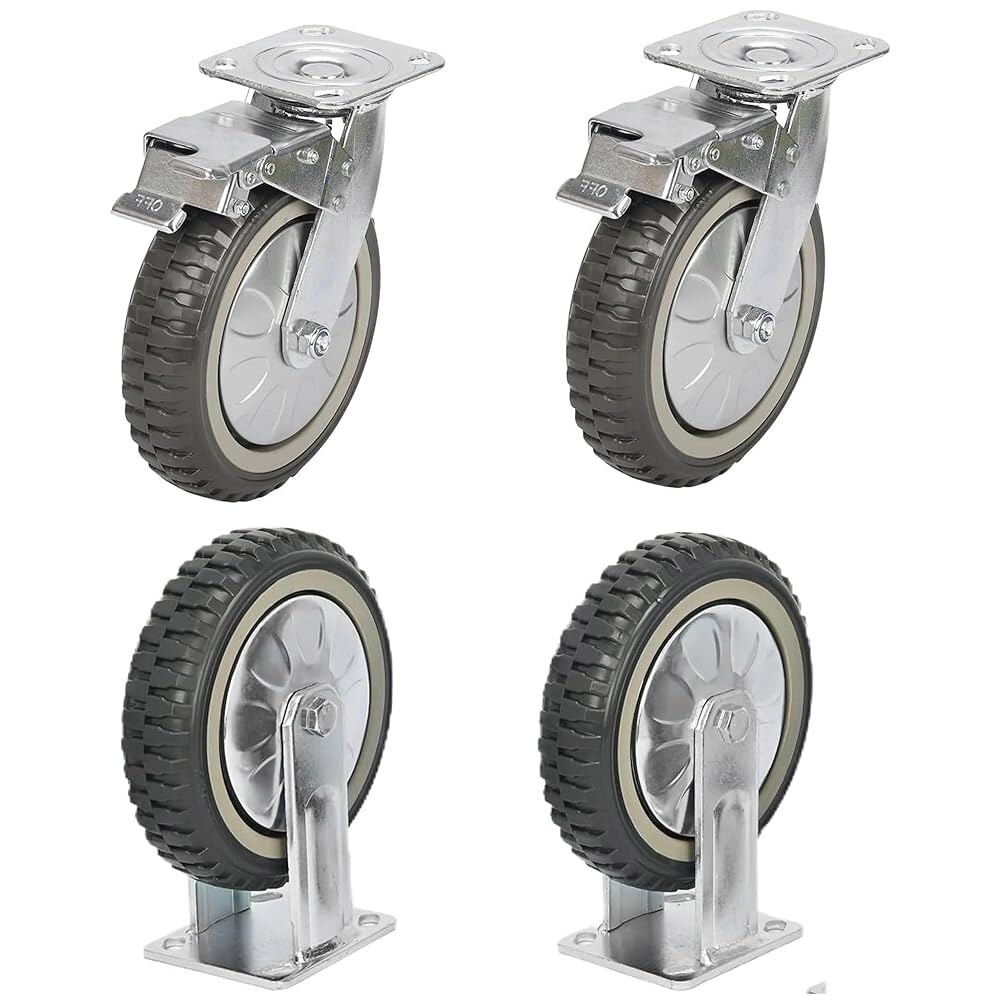 [오늘출발] 360도 베어링 캐스터 상판과 브레이크 2 고정 1760파운드 용량의 유요우즈 8인치 솔리드 바퀴 헤비 듀티