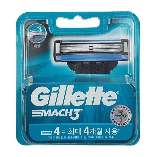 [프록터 앤드 갬블]질레트 면도날 마하3 정품 정품면도날 마하3면도날4개입 면도날 마하3 터보 3중날 4개입
