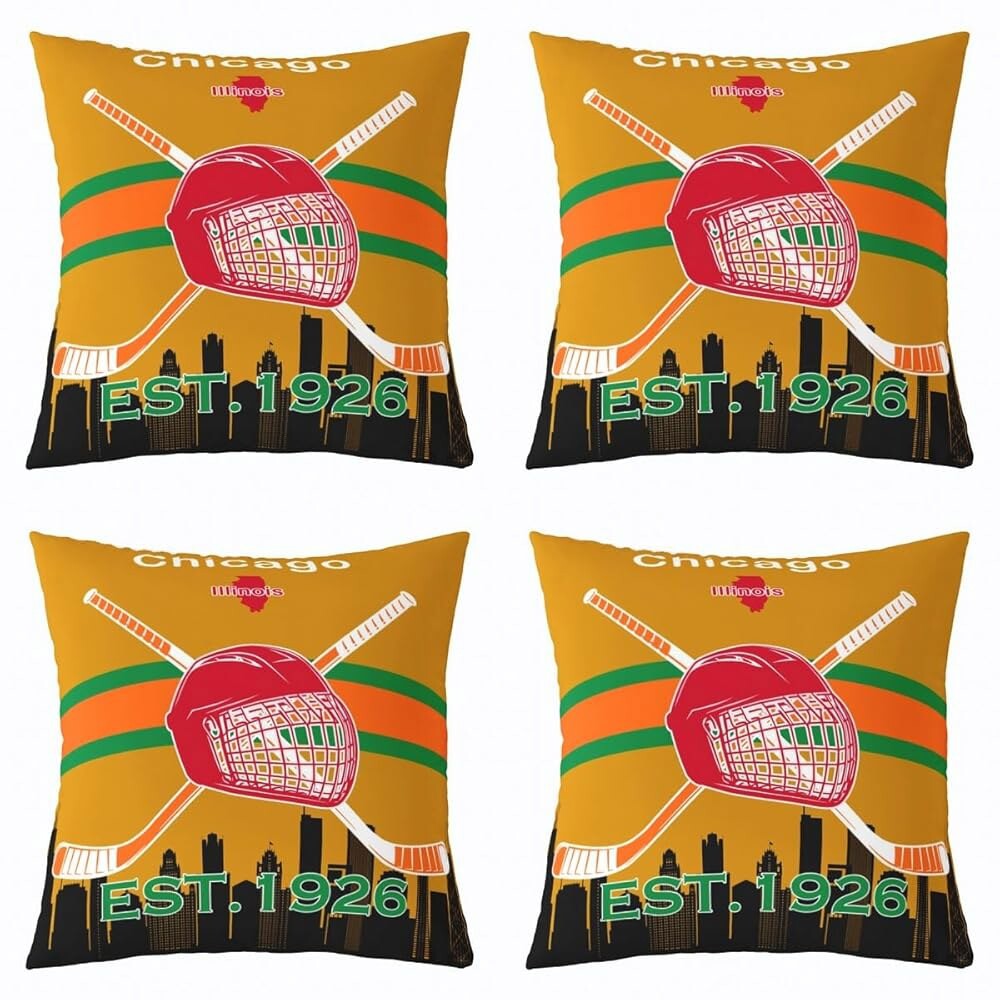 스브리달 아이스하키 베개 커버 애호가 쿠션 커버 16x16 인치 팬용 4 남아 겨울 스포츠 던지기 세트 헬멧