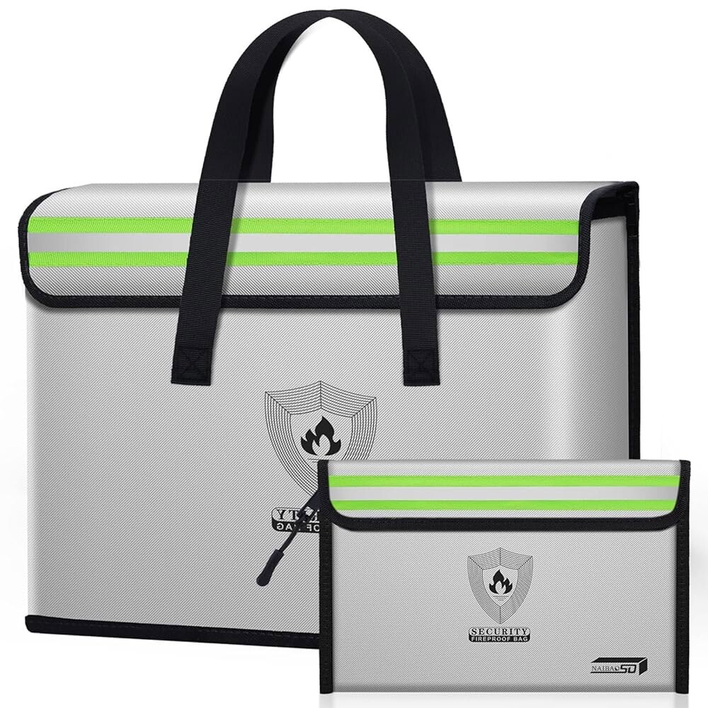 [오늘출발] NAI SD 방화 문서함(16 x 12 5 ) 어깨끈과 지퍼 잠금 장치로 코팅된 실리콘 현금 동전 신용카드 여권 및